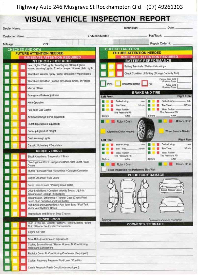 Vehicle inspection report highway Auto Rockhampton